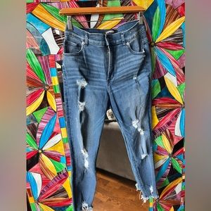 Express distressed high waisted skinny jeans with frayed hem ✨